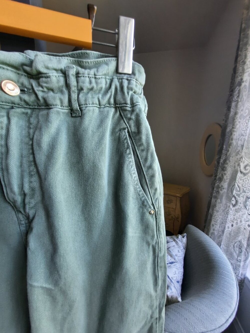 Zara Olive Green Wide-Leg Paperbag Waist Pants - Picture 4 of 8